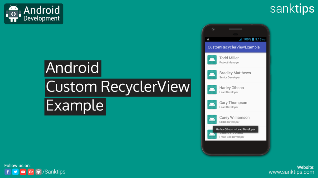 Android RecyclerView with Custom Adapter Example